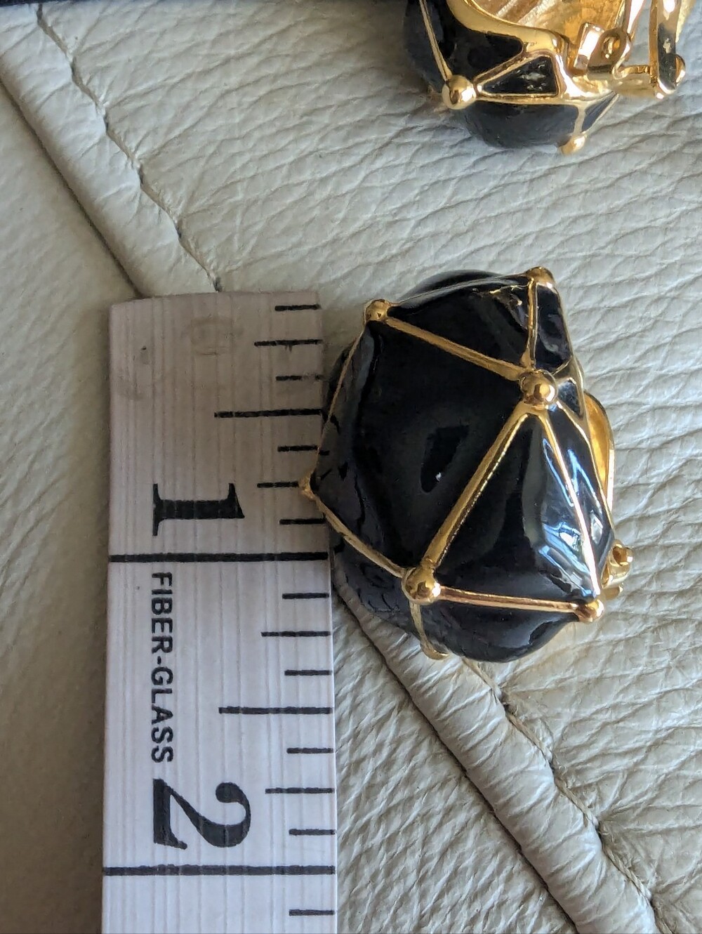 St. John Black and Gold Faceted Clip-On Earrings - Picture 9 of 10